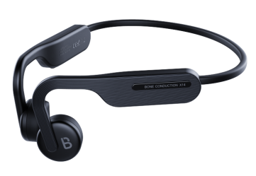 X14,Open-Ear Bluetooth Bone Conduction Sport Headphones, Sweat Resistant Wireless Earphones for Workouts and Running, Built-in Mic, with Hair Band, Black