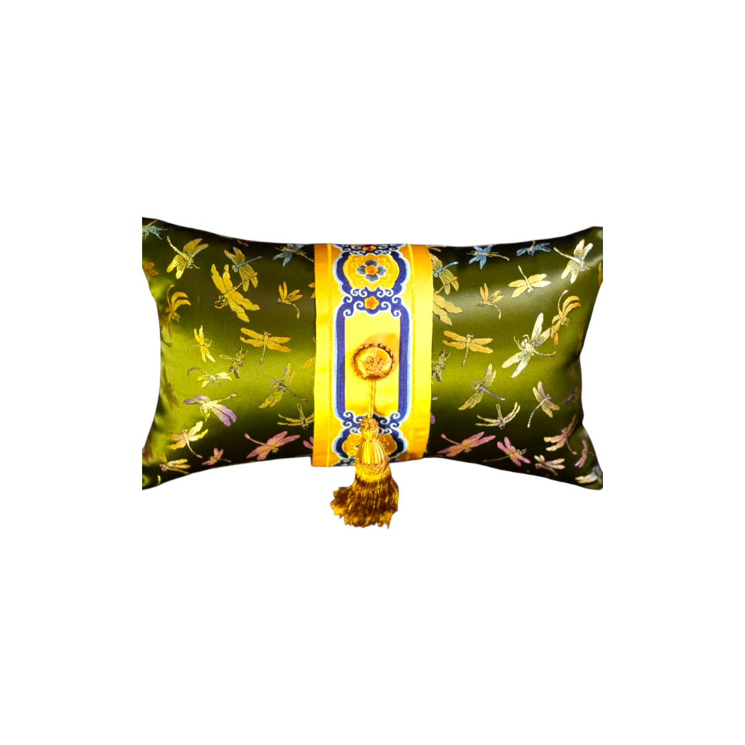 Modern Chinese-style cushion with tassel dragonfly pattern, designed for the waist area