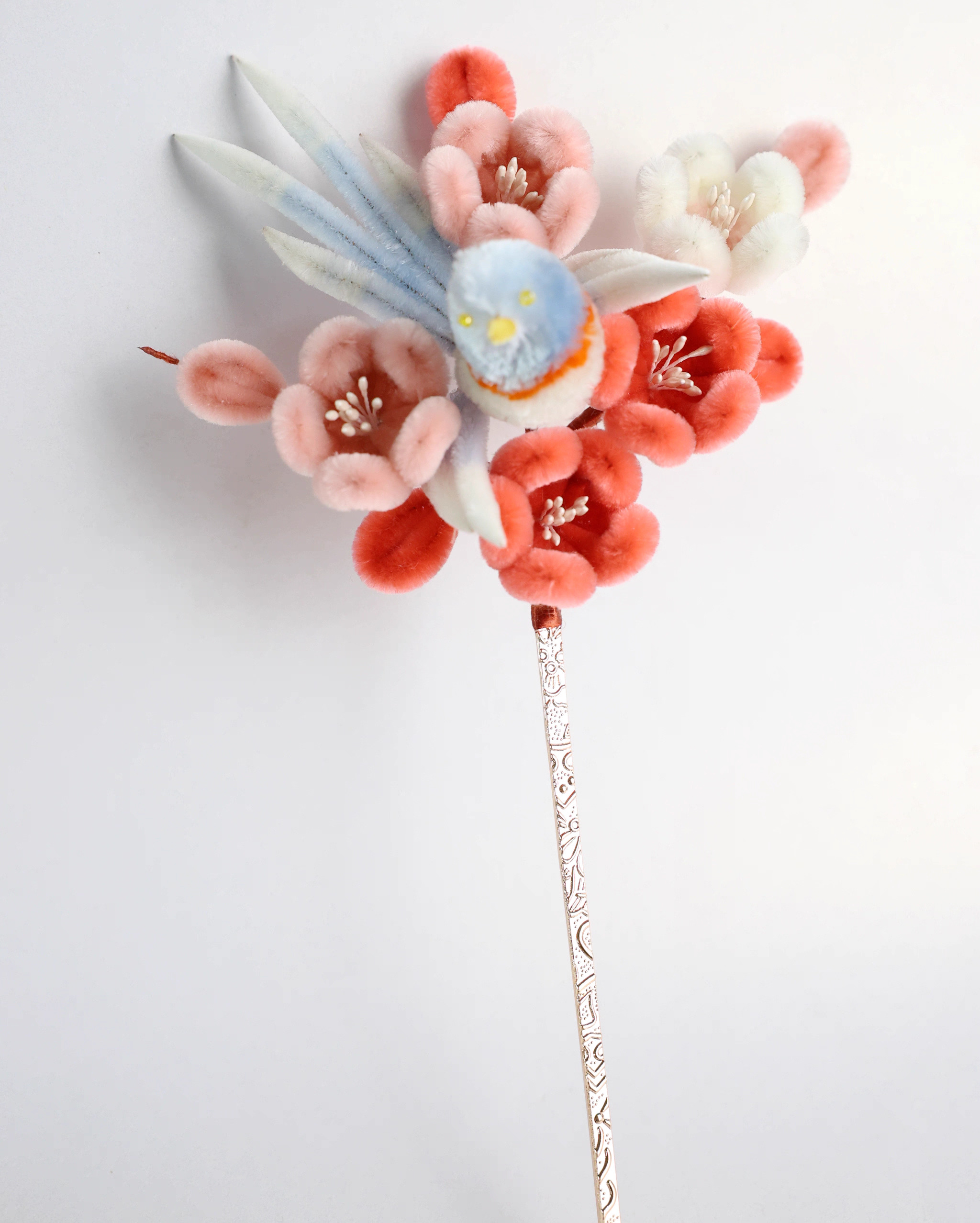 手工绒花 喜上眉梢绒花可做胸针  发簪