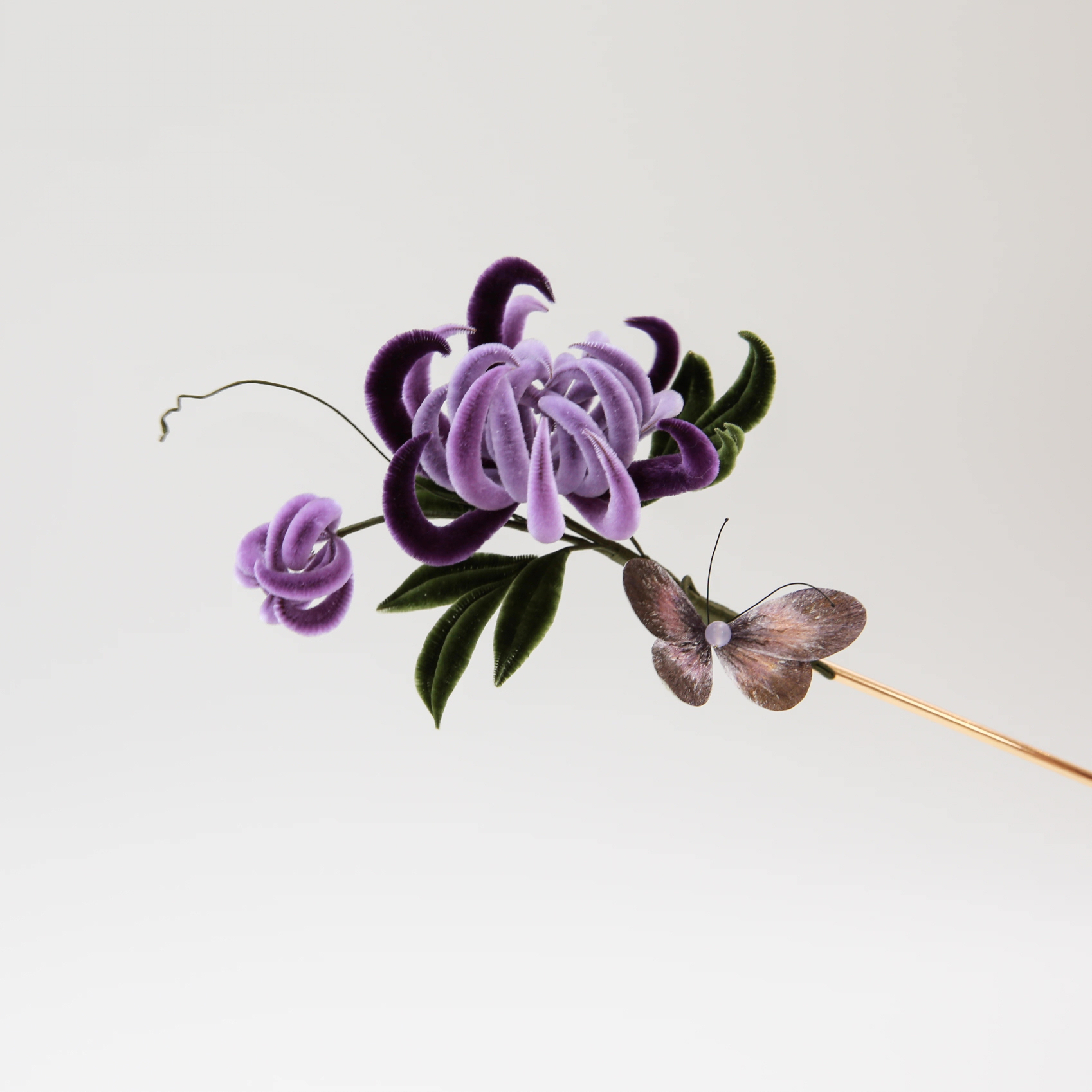 手工绒花 紫菊与蝶可做发簪  胸花