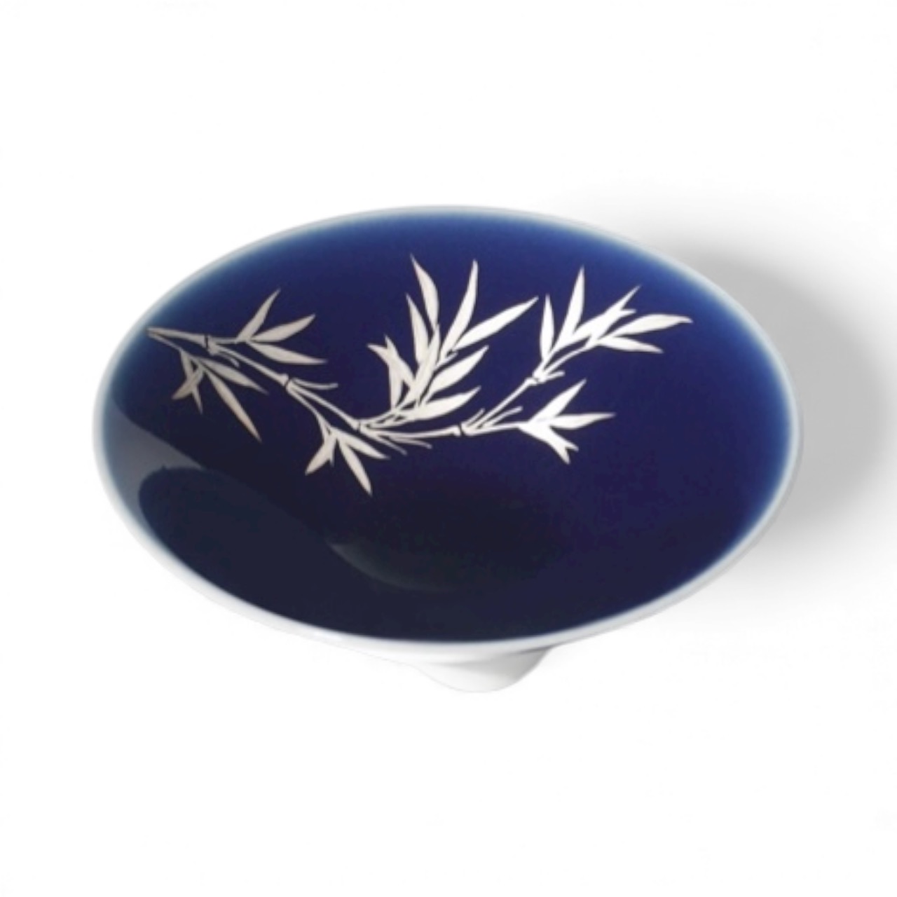Original Mineral-Glaze, Hand-Painted Jilan Blue “Wind Bamboo” Douli Cup (wide-brim tea cup)