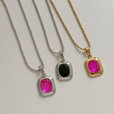 Colorful Zircon Square Pendant Necklace