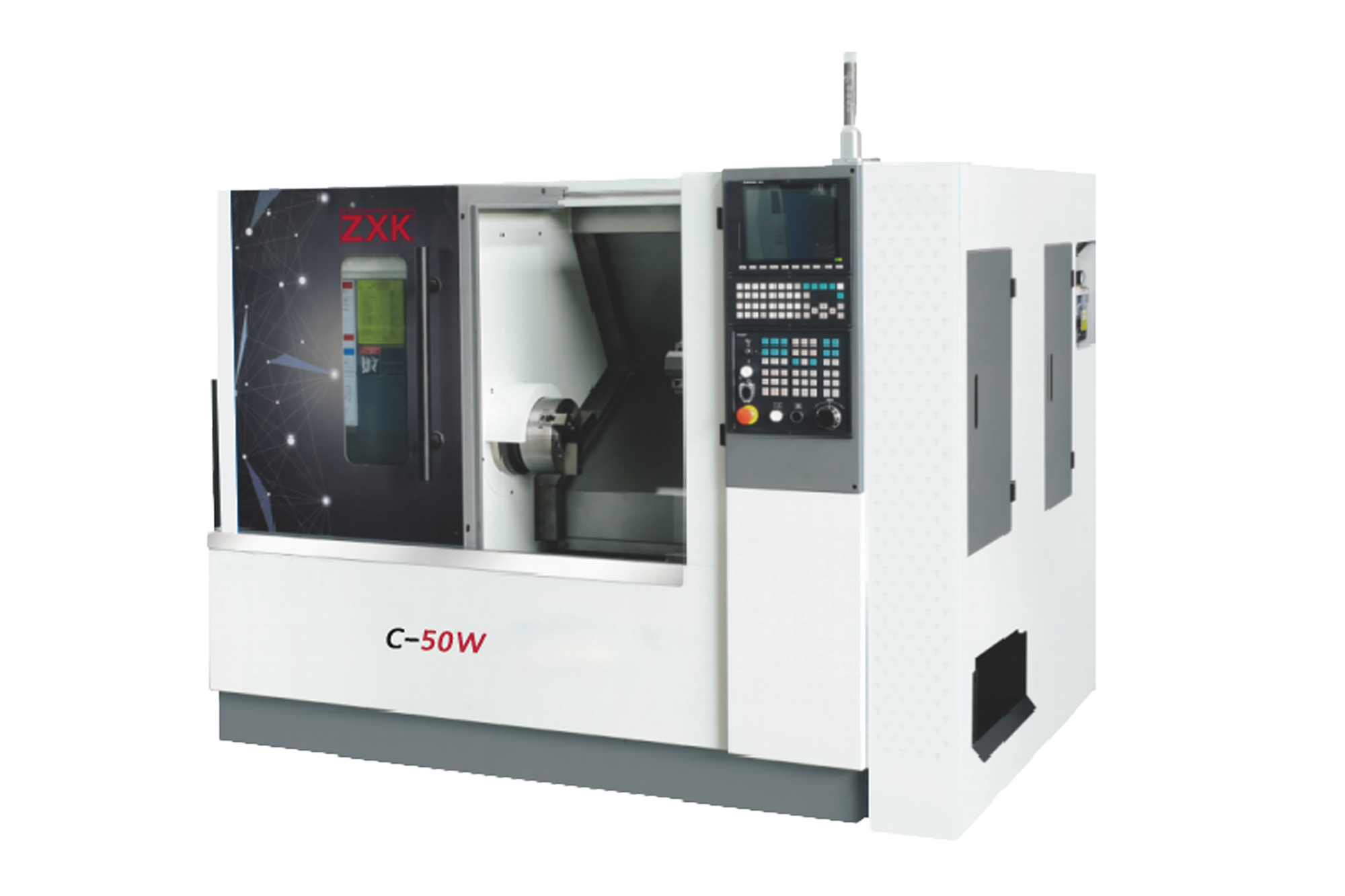 C-50W Slant-bed lathe with high-low guide turret and tailstock