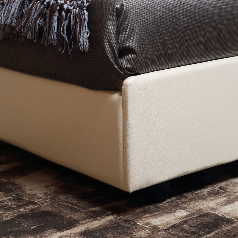 PU Panel Bed Queen - Solid Hardwood Legs & Noise-Free Assembly