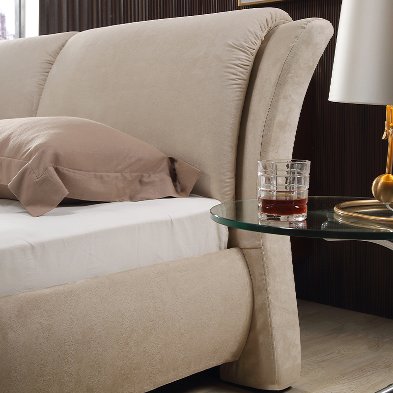 Queen size high back fabric bed - Ergonomic lumbar support