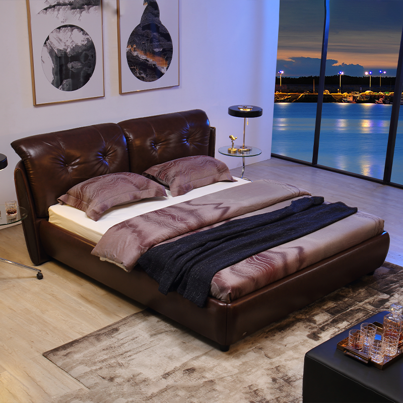 Standard Leather Upholstered Bed – Neutral Black – Wooden Slats