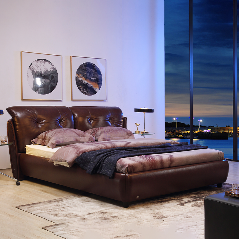 Standard Leather Upholstered Bed – Neutral Black – Wooden Slats