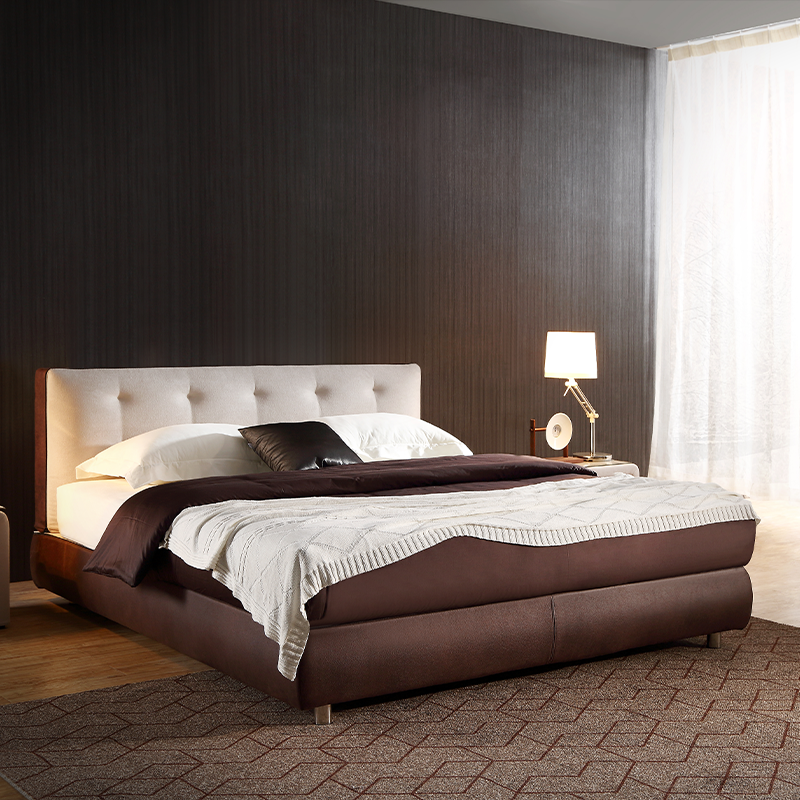 Modern Fabric Upholstered Bed – Queen Size – Soft Linen Headboard