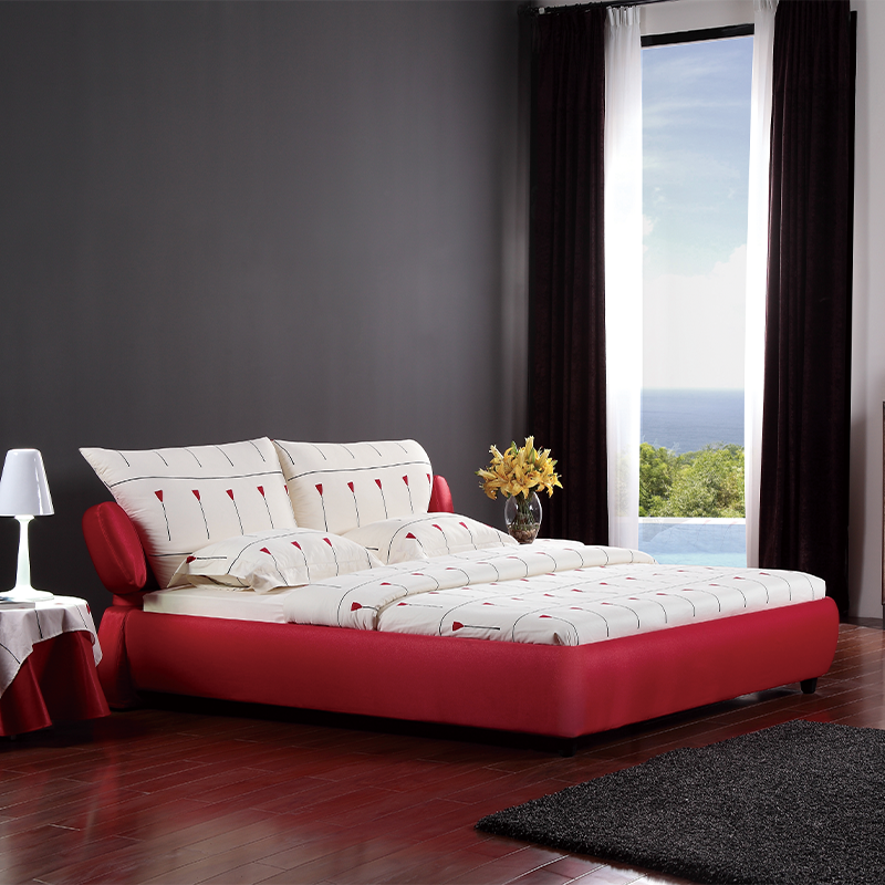 Basic Fabric Bed Frame – Square Stitched Design – Red Durable Fabric Cover