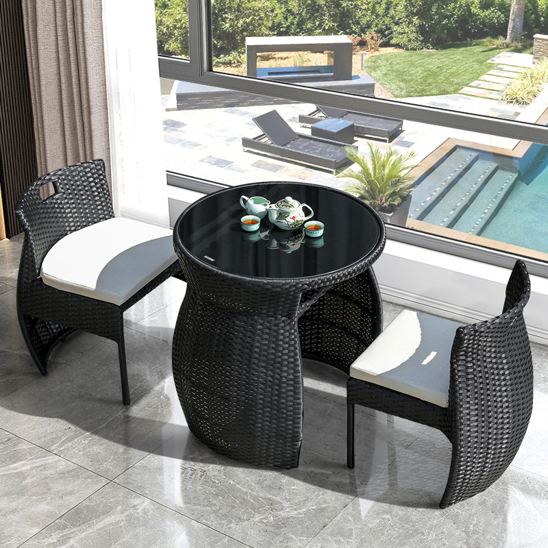 Patio Furniture-Rattan Outdoor Sectional Conversation Sets-3 pcs Table and Chairs Set