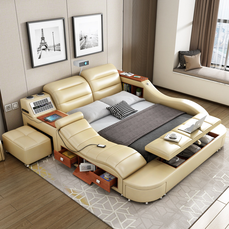 Smart Synthetic Leather Bed - Multifunctional Bed