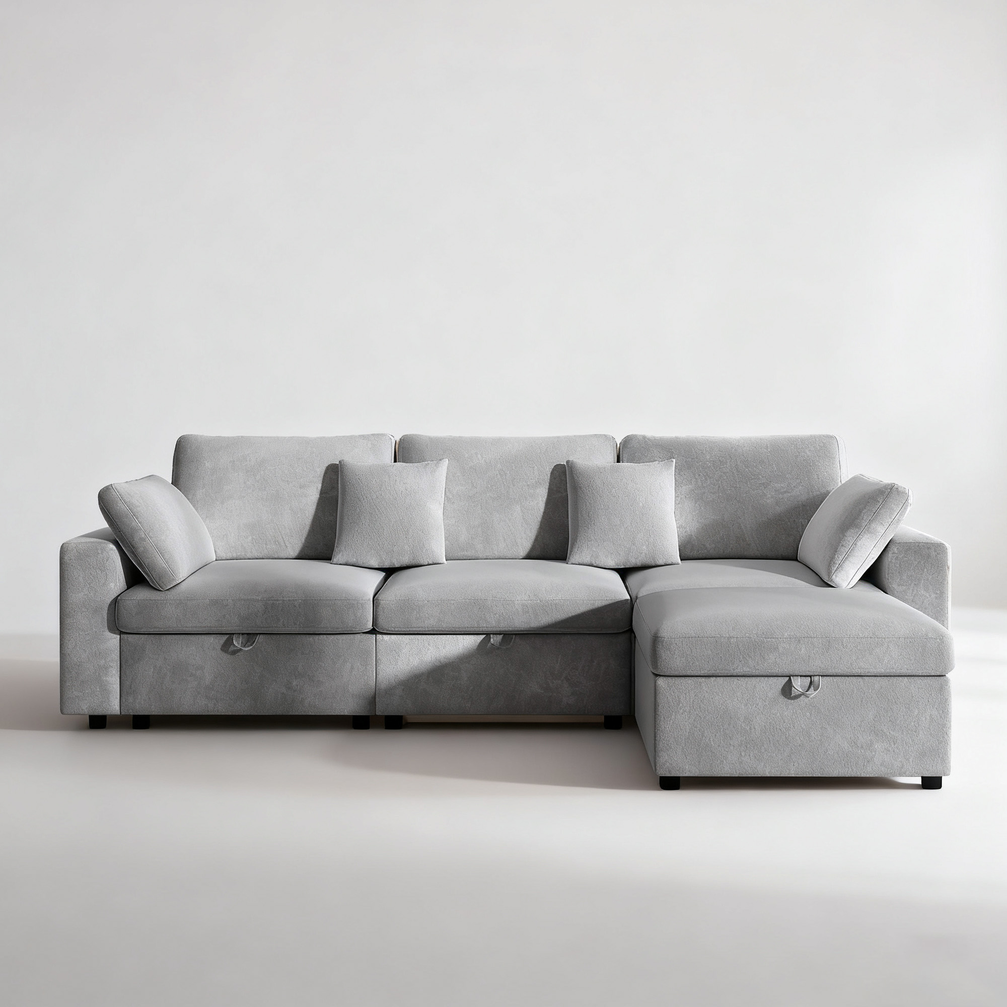 Modern Grey Storage Sectional Sofa - Multi-Compartment Living Room Furniture