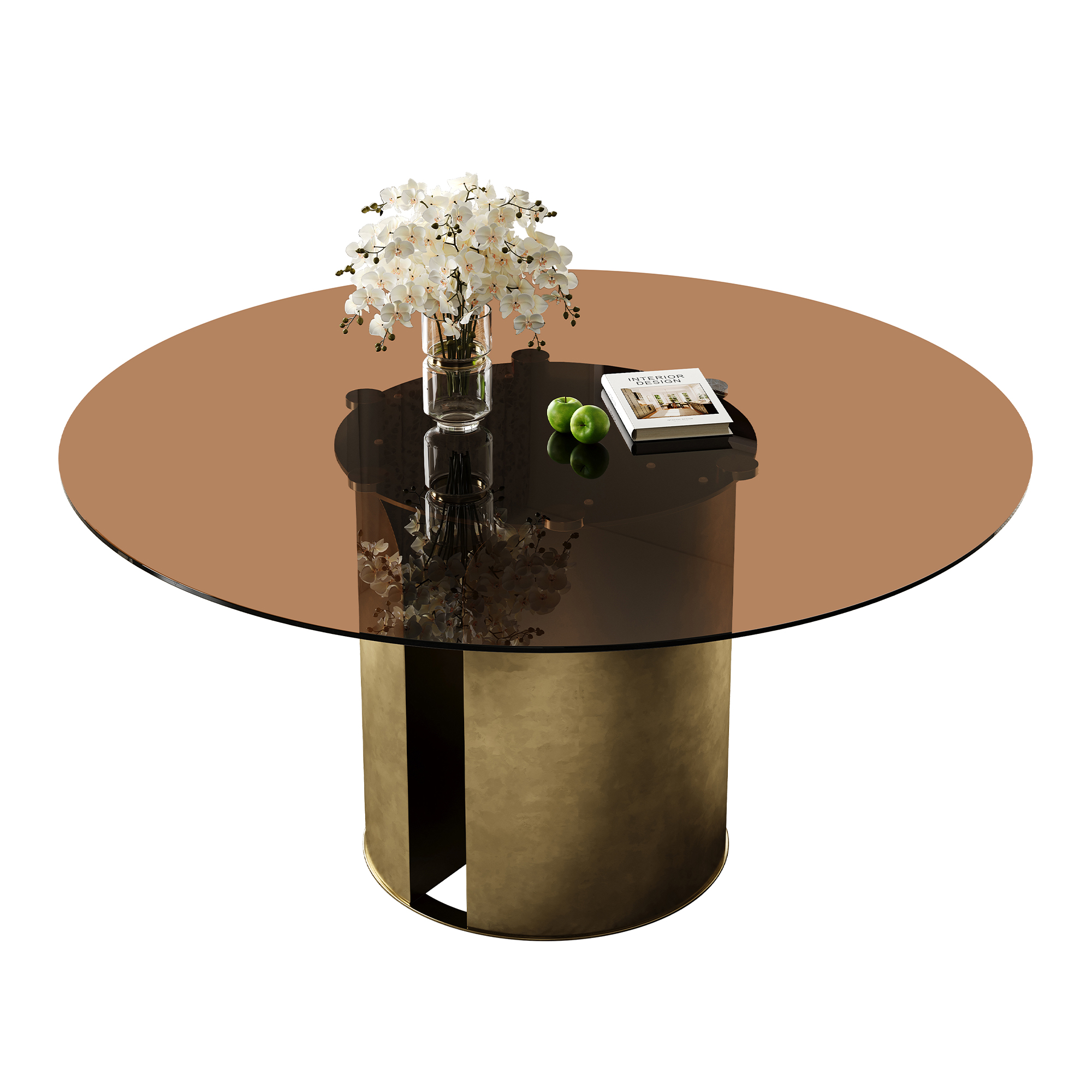 Modern Round Glass Dining Table Set - Gold-Accent 6-Piece Contemporary Furniture