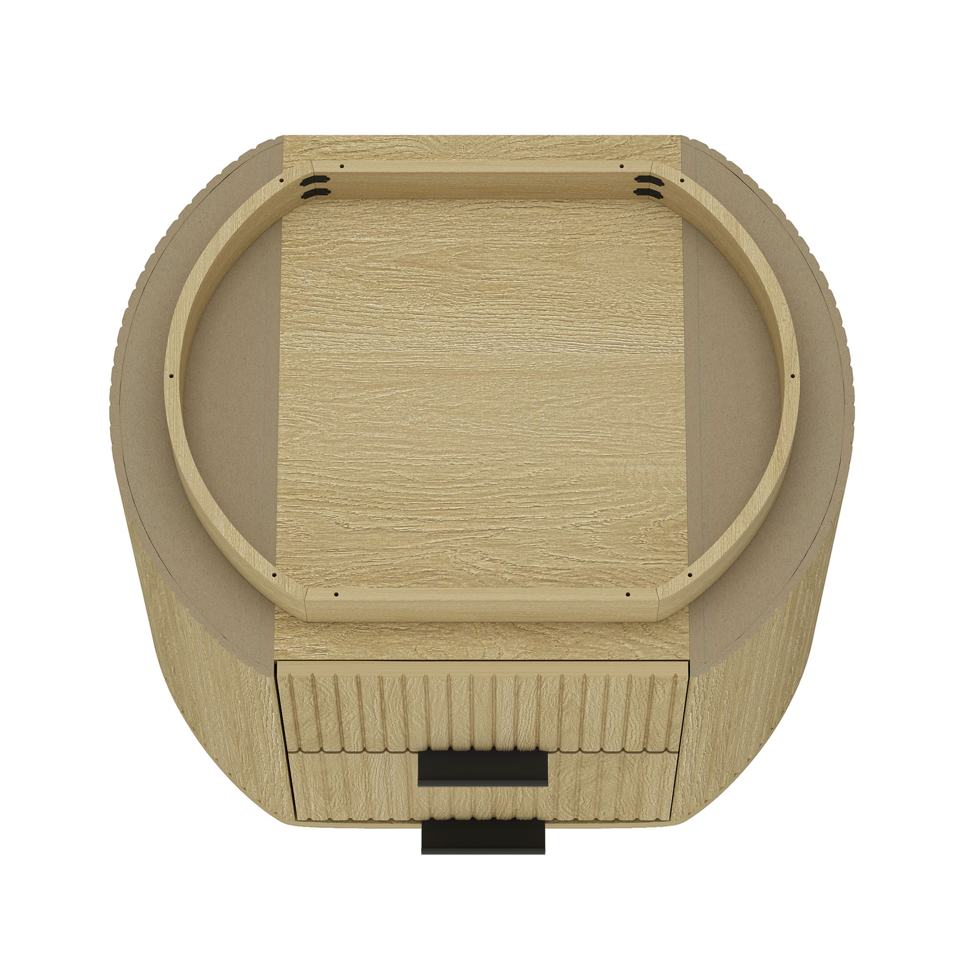 Modern Light Wood Rounded Nightstand - 2-Drawer Corrugated Bedroom Furniture