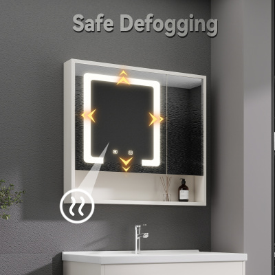 Modern LED Bathroom Mirror Cabinet - Single-Door with Open Shelf White