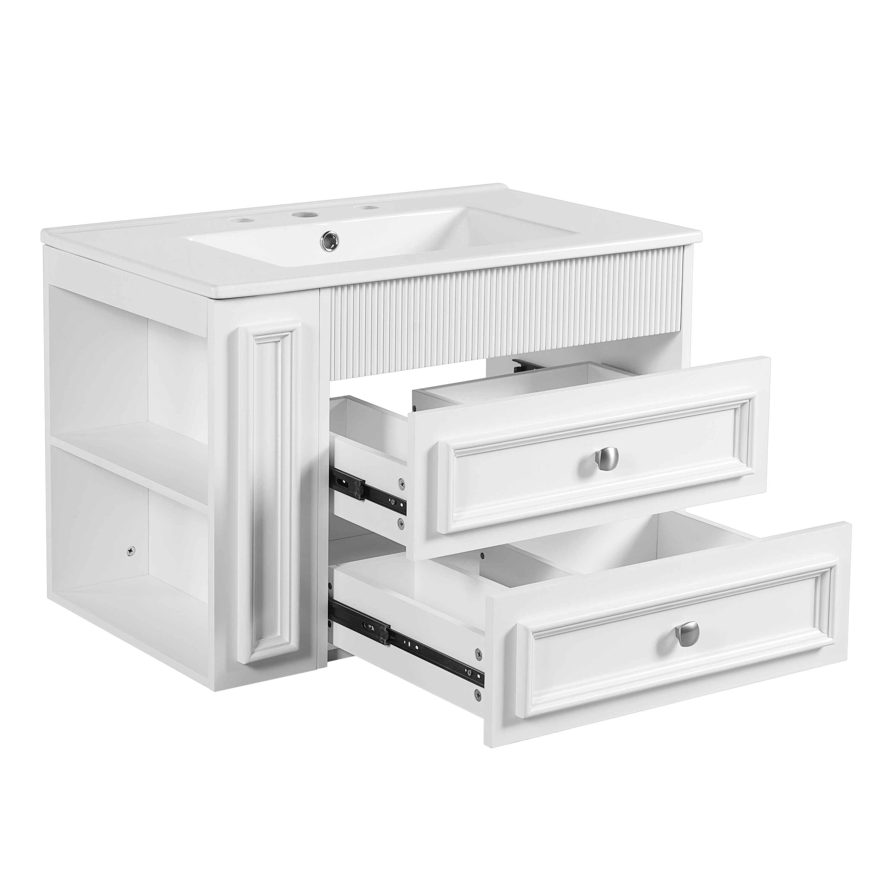 Modern White Bathroom Vanity - 2-Drawer Sink Cabinet