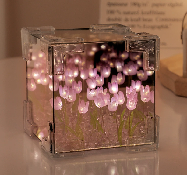 DIY材料セット　 チューリップの花の海 キューブミラーライト ナイトライト 置物