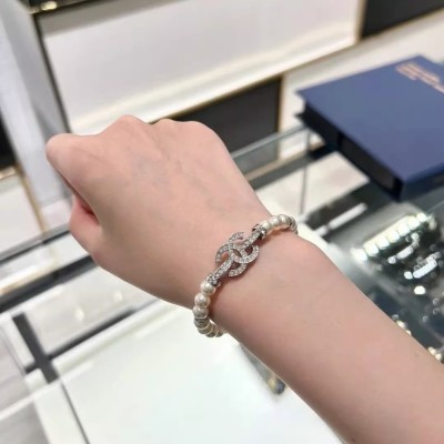 Chanel rhinestone artificial pearl pair C18*13mm long bracelet 16+6cm
