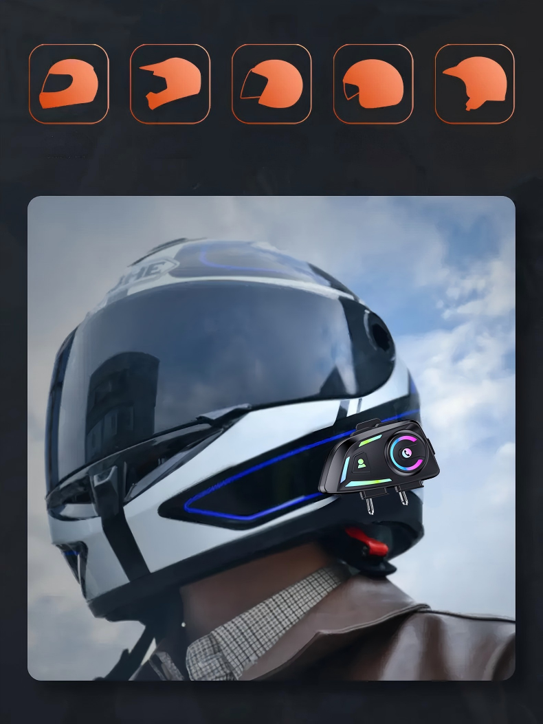 Fashion Design 2025 Trending IPX6 Waterproof Motorbike Helmet Headset Battery Power Source CVC NR Motorcycles Bluetooth Speaker