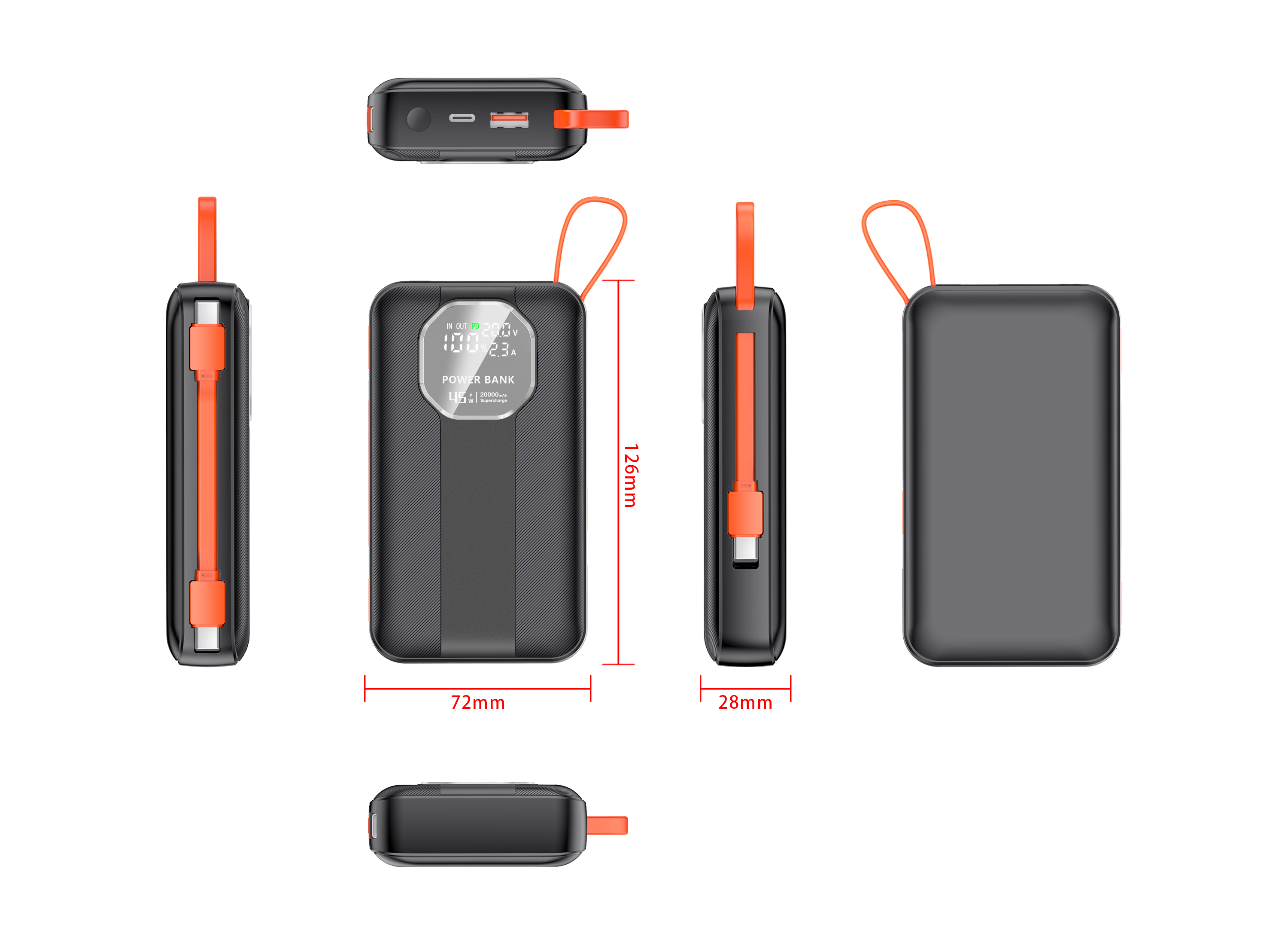 Laptop Power Bank Hot Sale 20000mAh 2025 Trending Product Fast Charge 45W Power Banks Power Station Cable Built in Fixed iPhone