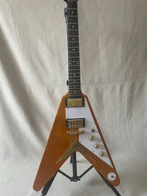 Shape Flying V Electric Guitar  Accessories Gold  Mahogany Body 6-String Wood