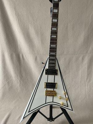 High-end White Jk Electric Guitar Flying V-Shaped Rosewood Fingerboard Gold Accessories