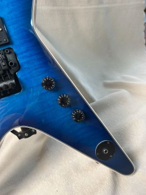 OEM Dimebag Darrell Electric Guitar Flame Maple Veneer New Blue Abalone Inlay