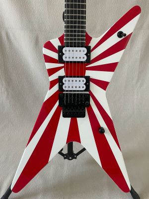 OEM 6-String V-Shaped Painted Electric Guitar Red Stripe White Paint Floydrose vibrato
