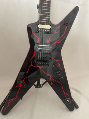 OEM 6 Strings Dimebag Darrell Model Electric Guitar Black Panel Red Lightning