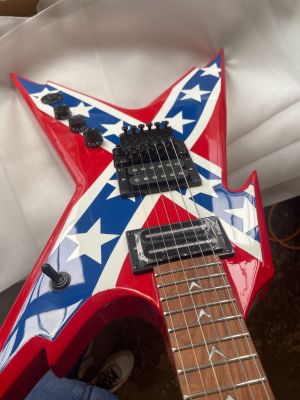 Red 6-string  Razorback Electric Guitar Blue Star Stripe Pattern Rosewood Fingerboard