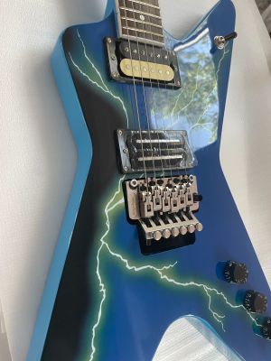 6 Strings Electric Guitar Floydrose Vibrato Blue Lightning Veneer Mahogany Body