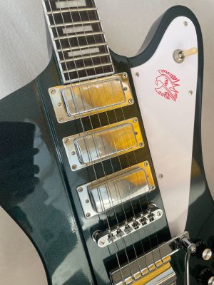 Custom Firebird Electric Guitar Finish Metallic Blue, Jazz Vibrato Bridge Pull Plate, 3 Pickups