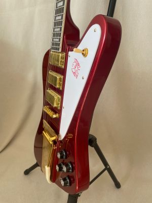 Custom Firebird Electric Guitar Finish Metallic Red , Jazz Vibrato Bridge Pull Plate, 3 Pickups