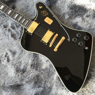 Custom 6 String Firebird Electric Guitar Black Solid Mahogany Body Gold Hardware