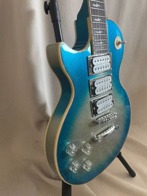 Left Hand LP Electric Guitar Ace Frehley Glitter Blue Large Grain 6-String Fixed Bridge Rosewood Fretboard