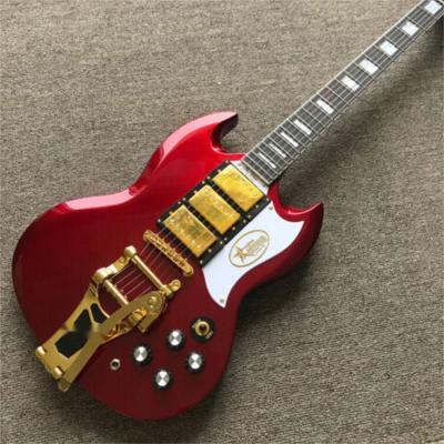 Double Cut High-Gloss Red SG Electric Guitar Large Tremolo Bridge Gold Hardware
