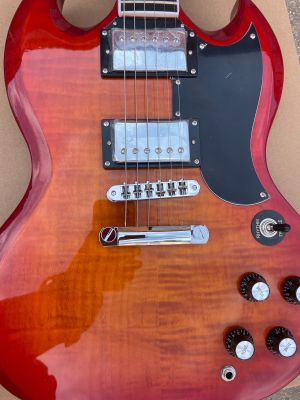 Custom 6 String SG Electric Guitar Colored Shell Inlay Bind Frets ABR Bridge Red