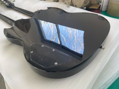 12+6 Strings Electric Guitar Black Double Neck Solid Rosewood Fretboard Free Ship