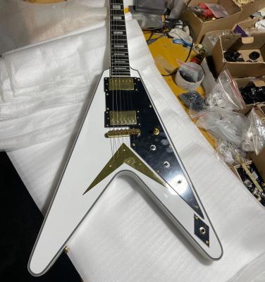 6-String Shape Flying V Electric Guitar  Accessories Gold  Mahogany Body White 