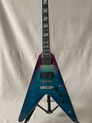 Colorful Flight V Electric Guitar, Large Flower Finish, Wrapped In Silk