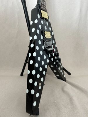 Flight V Randy Rhoads Polka White Dot Electric Guitar Black HH Pickups Guitar