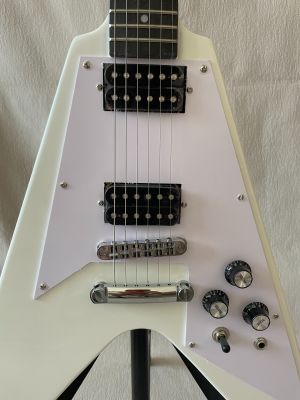 Shaped Flying V Electric Guitar White Mahogany Body Rosewood Fingerboard