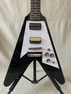Shaped Flying V Electric Guitar Black Mahogany Body Rosewood Fingerboard