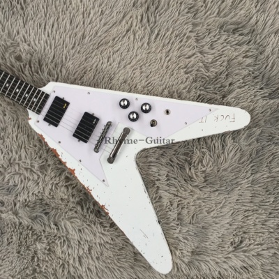 Vintage White '70s Flying V Electric Guitar James Hetfield EET FUK Heavy Aged