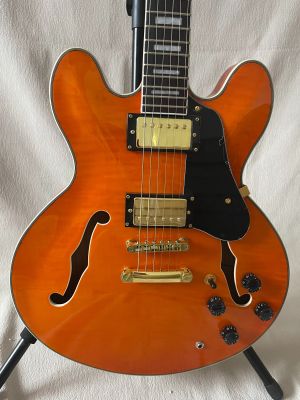 Higher Quality 335 Jazz Half Hollow Electric Guitar Orange Red Tiger Harp Body