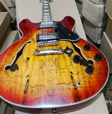 335 Jazz Half Hollow Electric Guitar Red Landscape Pattern 6 String