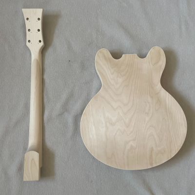Diy Electric Guitar Kit F-Hole 335Jazz  Hollow Gold Accessories Maple Veneer
