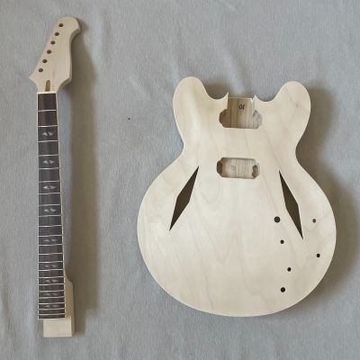 Diy Electric Guitar Kit DG335 Style Silver Accessories Rhombic Hole 6 String