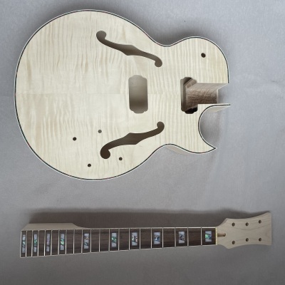Diy Electric Guitar Archtop Kit Natural F-Hole 335Jazz Hollow Gold Accessories Maple Veneer
