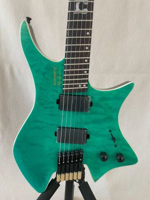Custom Headless Blue Electric Guitar 6-String Maple Neck Rosewood Fingerboard